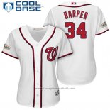 Maglia Baseball Donna Washington Nationals 2017 Postseason Bryce Harper Bianco Cool Base