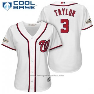 Maglia Baseball Donna Washington Nationals 2017 Postseason Michael Taylor Bianco Cool Base