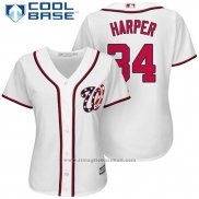 Maglia Baseball Donna Washington Nationals 34 Bryce Harper Bianco 2017 Cool Base