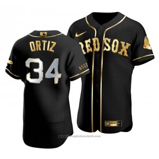 Maglia Baseball Uomo Boston Red Sox David Ortiz Golden Edition Autentico Nero