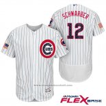 Maglia Baseball Uomo Chicago Cubs 2017 Stelle e Strisce Cubs 12 Kyle Schwarber Bianco Flex Base