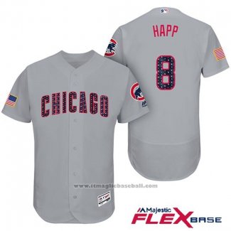 Maglia Baseball Uomo Chicago Cubs 2017 Stelle e Strisce Cubs 8 Ian Happ Grigio Flex Base