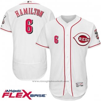 Maglia Baseball Uomo Cincinnati Reds 6 Billy Hamilton 6 Bianco Flex Base Autentico Collection Giocatore