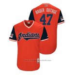 Maglia Baseball Uomo Cleveland Indians Trevor Bauer 2018 LLWS Players Weekend Bauer Outage Rosso