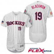 Maglia Baseball Uomo Colorado Rockies 2017 Stelle e Strisce Charlie Blackmon 19 Bianco Flex Base