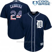 Maglia Baseball Uomo Detroit Tigers Miguel Cabrera 24 Blu Stelle e Strisce Cool Base
