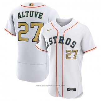 Maglia Baseball Uomo Houston Astros Jose Altuve 2023 Gold Collection Autentico Bianco