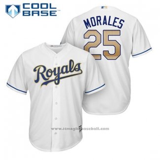 Maglia Baseball Uomo Kansas City Royals 25 Kendrys Morales Bianco 2017 Cool Base