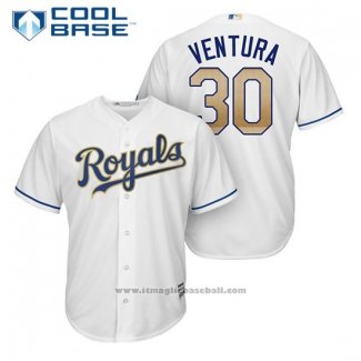 Maglia Baseball Uomo Kansas City Royals 30 Yordano Ventura Bianco 2017 Cool Base