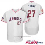 Maglia Baseball Uomo Los Angeles Angels 2017 Stelle e Strisce Mike Trout Bianco Flex Base