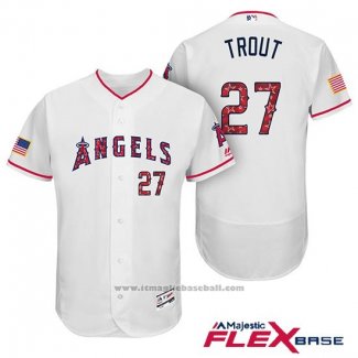 Maglia Baseball Uomo Los Angeles Angels 2017 Stelle e Strisce Mike Trout Bianco Flex Base