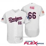Maglia Baseball Uomo Los Angeles Dodgers 2017 Stelle e Strisce Yasiel Puig Bianco Flex Base