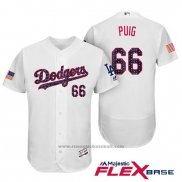 Maglia Baseball Uomo Los Angeles Dodgers 2017 Stelle e Strisce Yasiel Puig Bianco Flex Base