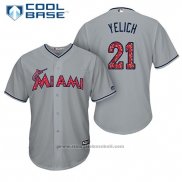 Maglia Baseball Uomo Miami Marlins 2017 Stelle e Strisce Christian Yelich Grigio Cool Base