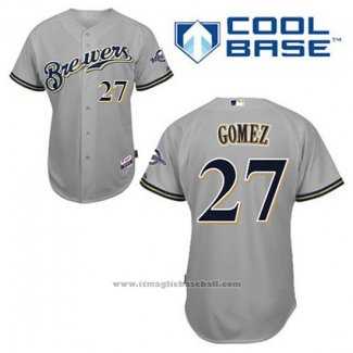 Maglia Baseball Uomo Milwaukee Brewers Carlos Gomez 27 Grigio Cool Base