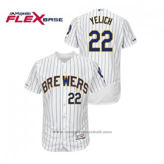 Maglia Baseball Uomo Milwaukee Brewers Christian Yelich Autentico Flex Base Bianco Blu