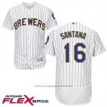 Maglia Baseball Uomo Milwaukee Brewers Domingo Santana Bianco Autentico Collection Flex Base