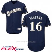 Maglia Baseball Uomo Milwaukee Brewers Domingo Santana Blu Autentico Collection Flex Base