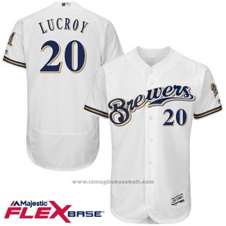 Maglia Baseball Uomo Milwaukee Brewers Jonathan Lucroy 20 Bianco Flex Base Autentico Collection Giocatore