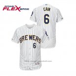 Maglia Baseball Uomo Milwaukee Brewers Lorenzo Cain Autentico Flex Base Bianco Blu