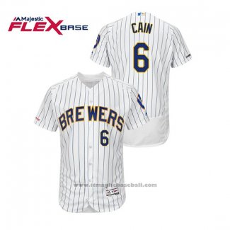 Maglia Baseball Uomo Milwaukee Brewers Lorenzo Cain Autentico Flex Base Bianco Blu