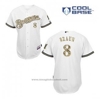 Maglia Baseball Uomo Milwaukee Brewers Ryan Braun 8 Bianco Usmc Cool Base