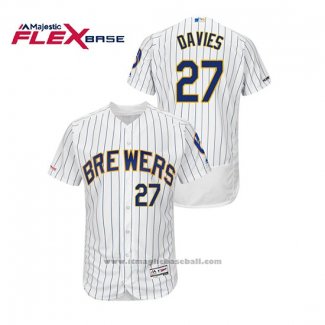 Maglia Baseball Uomo Milwaukee Brewers Zach Davies Autentico Flex Base Bianco Blu