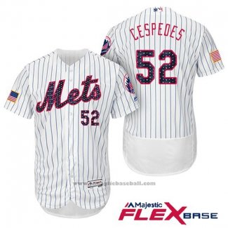 Maglia Baseball Uomo New York Mets 2017 Stelle e Strisce Yoenis Cespedes Bianco Flex Base