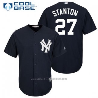 Maglia Baseball Uomo New York Yankees 27 Giancarlo Stanton Blu Replica Giocatore Cool Base