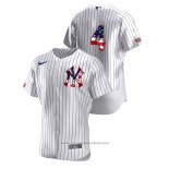 Maglia Baseball Uomo New York Yankees Lou Gehrig 2020 Stars & Stripes 4th of July Bianco