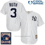 Maglia Baseball Uomo New York Yankees New York Babe Ruth 3 Bianco Cool Base Cooperstown