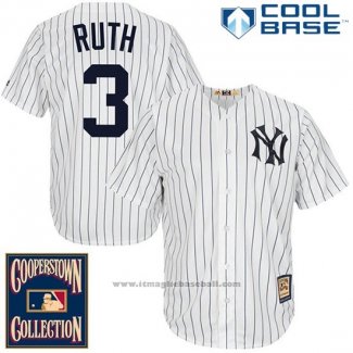 Maglia Baseball Uomo New York Yankees New York Babe Ruth 3 Bianco Cool Base Cooperstown