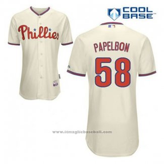 Maglia Baseball Uomo Philadelphia Phillies Jonathan Papelbon 58 Crema Alternato Cool Base