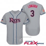 Maglia Baseball Uomo Tampa Bay Rays 2017 Stelle e Strisce Evan Longoria Grigio Flex Base