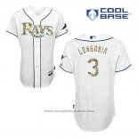 Maglia Baseball Uomo Tampa Bay Rays Evan Longoria 3 Bianco Usmc Cool Base