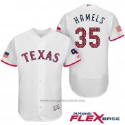 Maglia Baseball Uomo Texas Rangers 2017 Stelle e Strisce Cole Hamels Bianco Flex Base