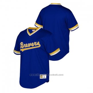 Maglia Baseball Bambino Milwaukee Brewers Cooperstown Collection Mesh Wordmark V-Neck Blu