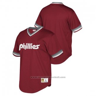 Maglia Baseball Bambino Philadelphia Phillies Cooperstown Collection Mesh Wordmark V-Neck Burgundy