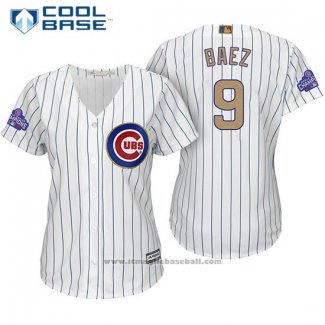 Maglia Baseball Donna Chicago Cubs 9 Javier Baez Bianco Or Cool Base