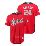 Maglia Baseball Uomo All Star Milwaukee Brewers Jesus Aguilar 2018 Home Run Derby National League Rosso