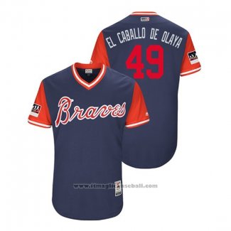 Maglia Baseball Uomo Atlanta Braves Julio Teheran 2018 LLWS Players Weekend El Caballo De Olaya Blu