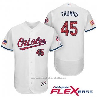 Maglia Baseball Uomo Baltimore Orioles 2017 Stelle E Strisce 45 Mark Trumbo Bianco Flex Base