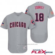 Maglia Baseball Uomo Chicago Cubs 2017 Stelle e Strisce Cubs 18 Ben Zobrist Grigio Flex Base