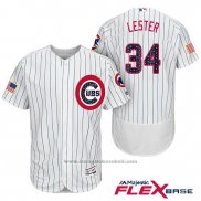 Maglia Baseball Uomo Chicago Cubs 2017 Stelle e Strisce Cubs 34 Jon Lester Bianco Flex Base