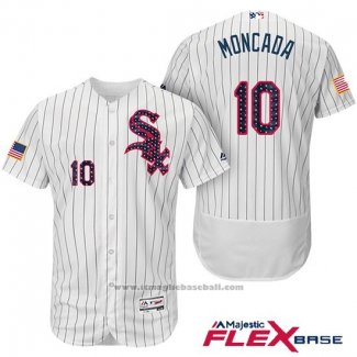 Maglia Baseball Uomo Chicago White Sox 2017 Stelle E Strisce 10 Yoan Moncada Bianco Flex Base