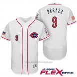 Maglia Baseball Uomo Cincinnati Reds 2017 Stelle E Strisce 9 Jose Peraza Bianco Flex Base