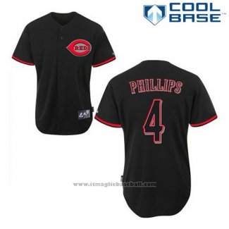 Maglia Baseball Uomo Cincinnati Reds Brandon Phillips 4 Nero Fashion Cool Base