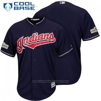 Maglia Baseball Uomo Cleveland Indians 2017 Postseason Blu Cool Base