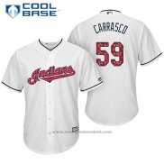 Maglia Baseball Uomo Cleveland Indians 2017 Stelle e Strisce 59 Carlos Carrasco Bianco Cool Base