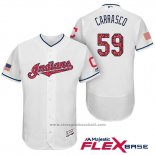 Maglia Baseball Uomo Cleveland Indians 2017 Stelle e Strisce Carlos Carrasco Bianco Flex Base